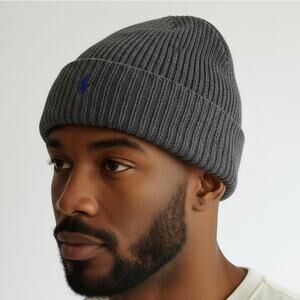 Polo Ralph Lauren Signature Wool Beanie NWT Men's OS Charcoal Gray Classic